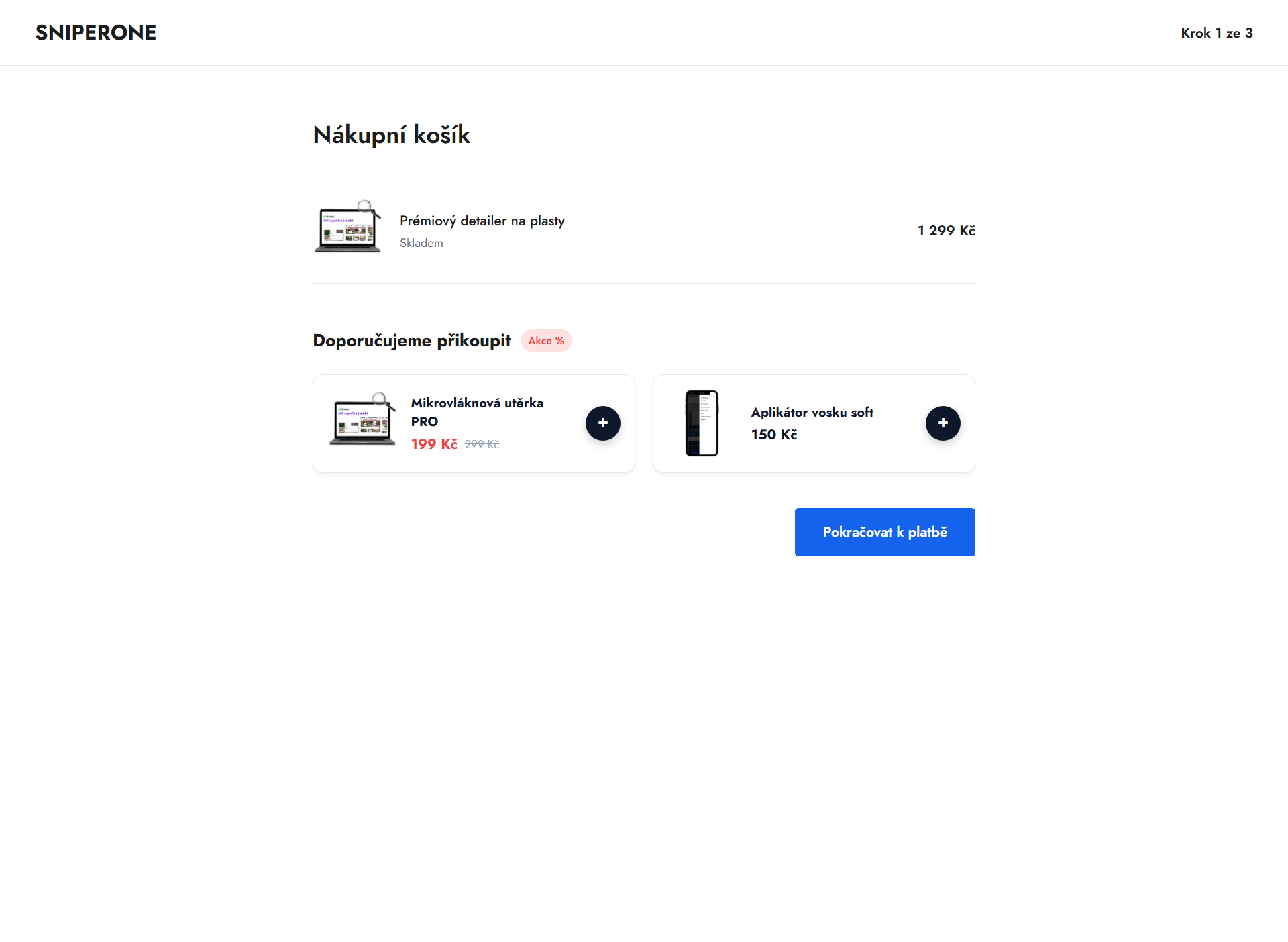 Upsell nabídka produktů v prvním kroku košíku